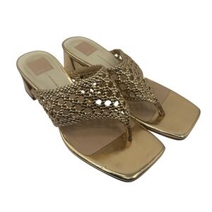 Dolce Vita Metallic Gold Woven Square Toe Mid Block Heel Mules Sandals Womens 9